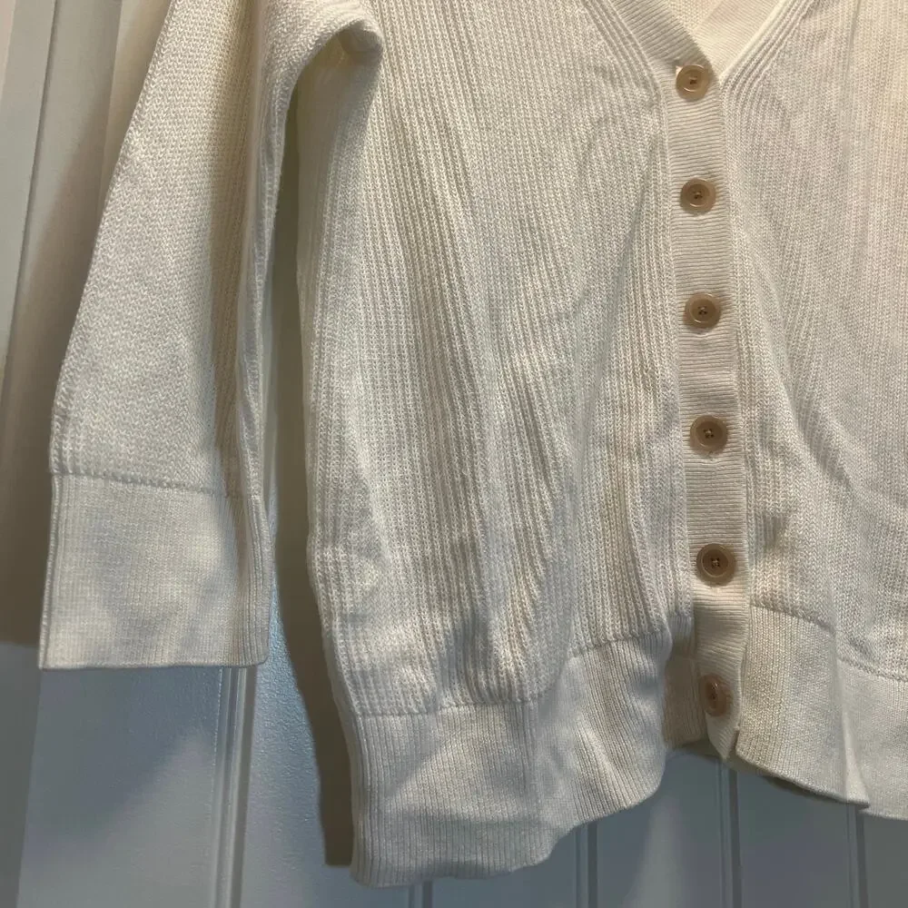 Banana Republic Women’s V-Neck Button Front Ribbed Cardigan Sweater Size S Cream